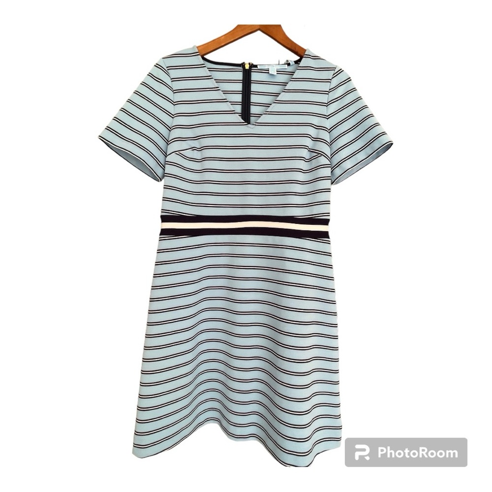Draper James blue, black and white striped knee length V-neck dress size M
